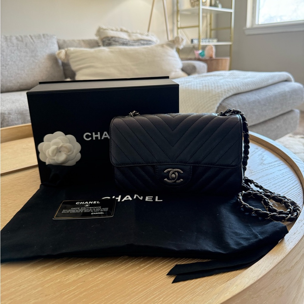 Chanel mini Rectangular in Caviar Chevron 17b iridescent